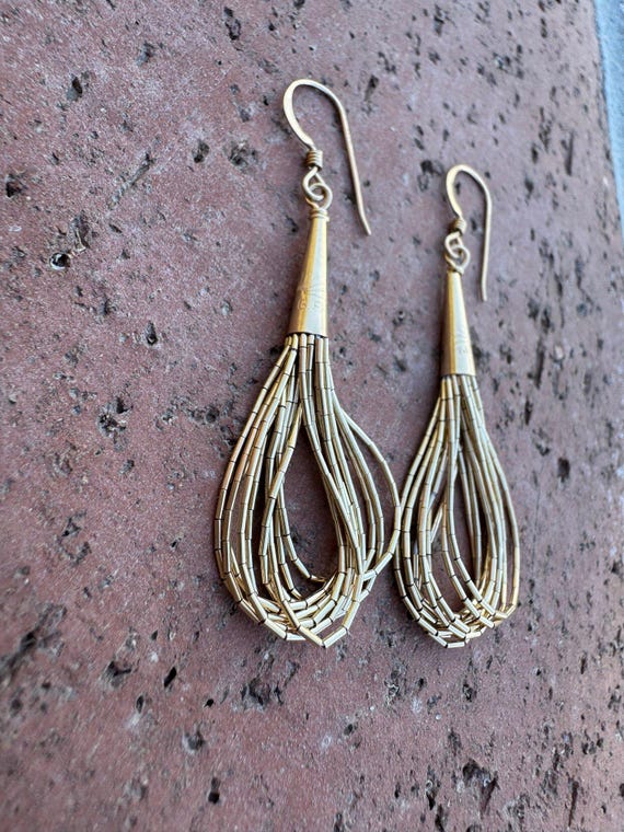 Handmade Liquid Gold 10 Strand Wire Earrings View 2