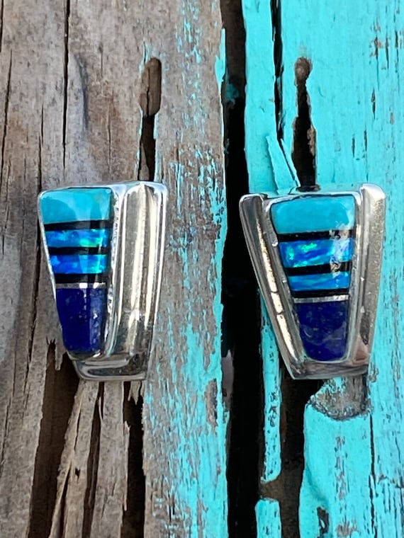 Navajo Lapis, Turquoise, Blue Sterling silver Pet… - image 2