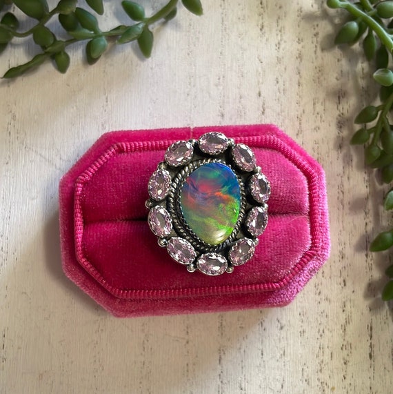 Nizhoni Handmade Arora Opal, Pink Cz And Sterling… - image 2
