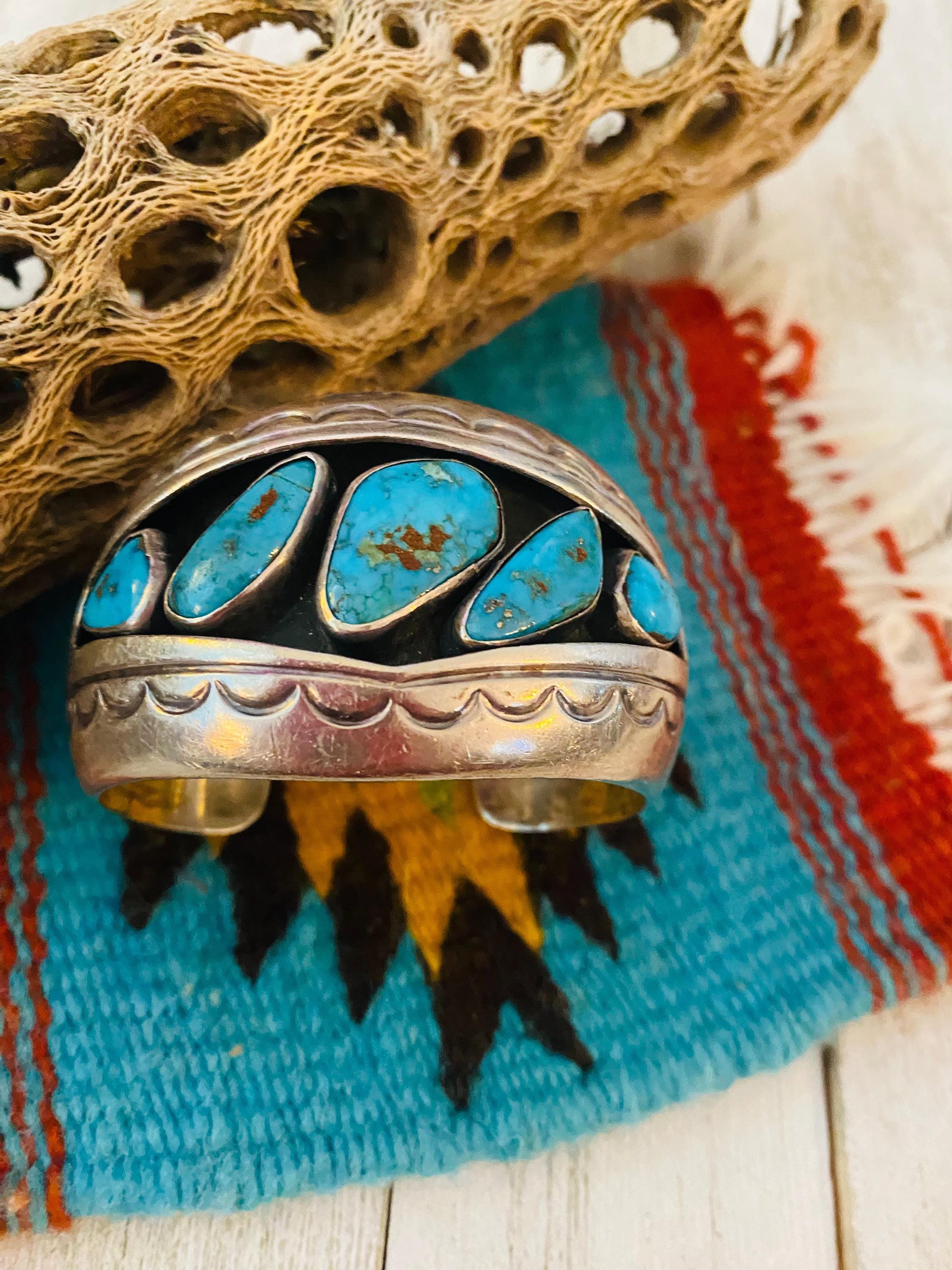 Navajo Old Pawn Vintage Turquoise & Sterling Silver Cuff Bracelet / - Etsy