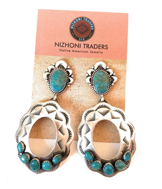 Navajo Sterling Silver & Turquoise Concho Dangle … - image 7