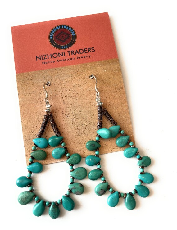 Navajo Sterling Silver Turquoise Beaded Earrings - image 5