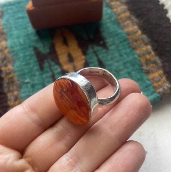 Navajo Sterling Silver & Orange Spiny Ring Size 10 - image 3