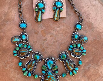 Diane Wyllie Ribbon and Sonoran Turquoise Necklace and Earring Set Signed