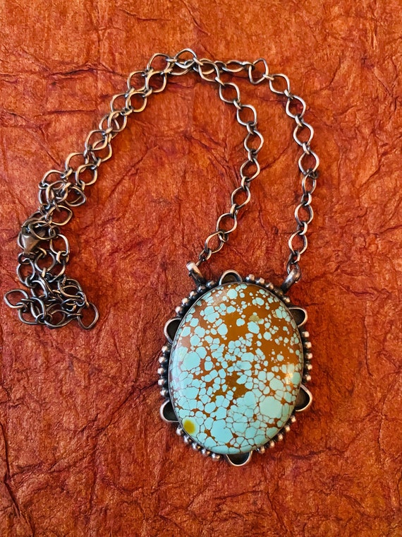 Navajo Sterling Silver & Number 8 Turquoise Neckla