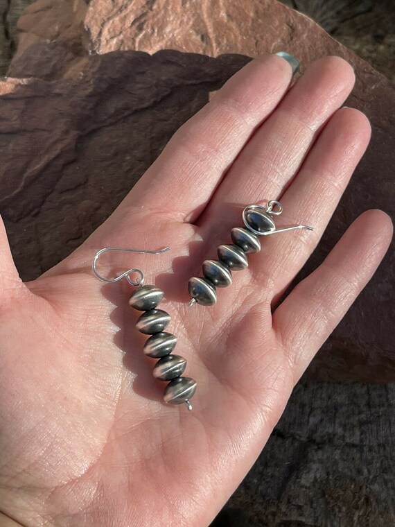 Navajo Sterling Silver Disk Bead Dangle Earrings - image 4
