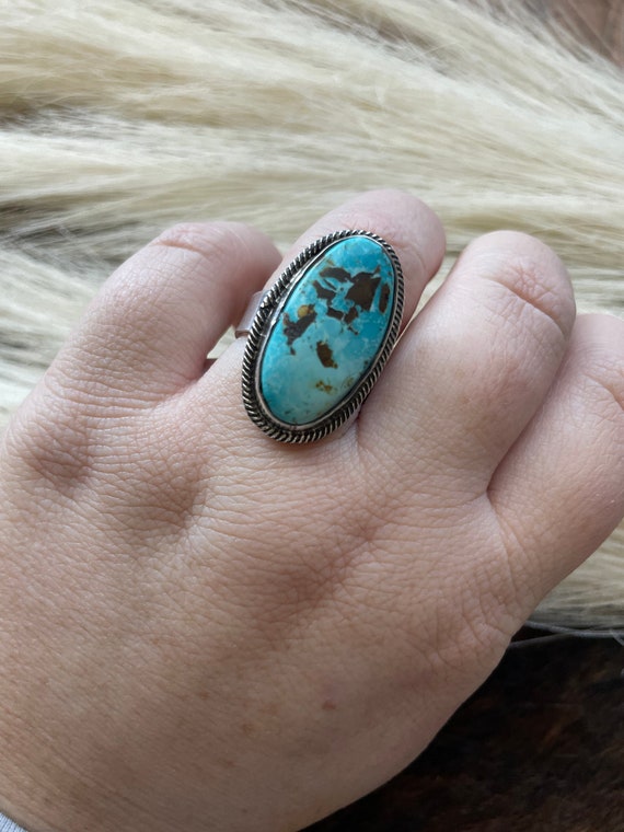Navajo Handmade Royston Turquoise Oval Ring Size 8 - image 3