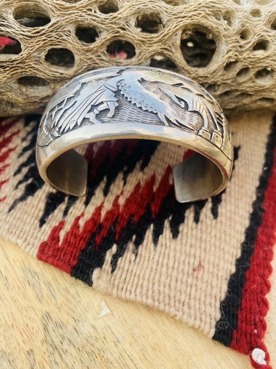 Vintage Navajo Sterling Silver Story Teller Cuff … - image 4