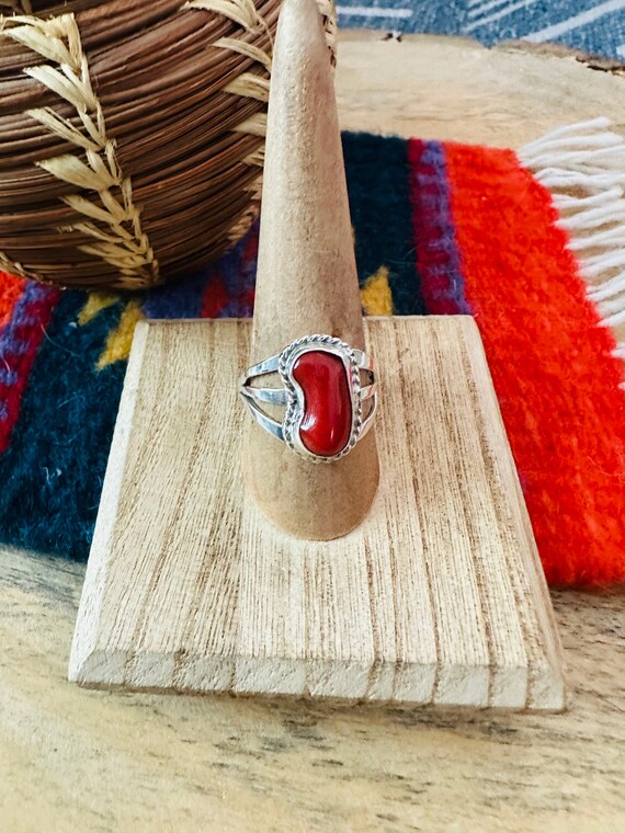 Navajo Red Coral & Sterling Silver Ring