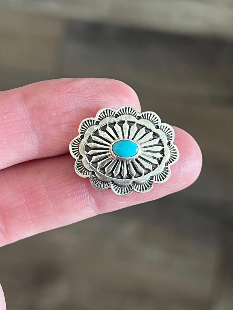 Sterling Silver and Kingman Turquoise Traditional Style Concho Slide ...