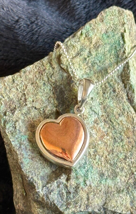 Copper Heart with SterlingSilver frame Necklace - image 1