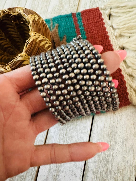 Handmade Sterling Silver Beaded Wrap Bracelet - image 2