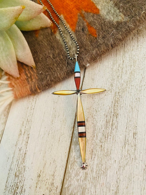 Zuni Multi Stone & Sterling Silver Inlay Cross Pen
