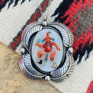 Vintage Zuni Multi Stone & Sterling Silver Inlay Mud Head Necklace Signed