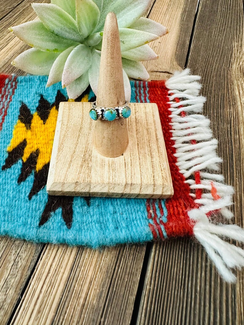 Handmade Sterling Silver & 3 Stone Turquoise Band Ring - Etsy