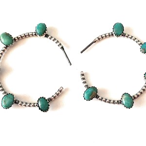 Navajo Sterling Silver & Turquoise Hoop Earrings image 7