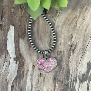Zuni Iridescent Pink Opal & Sterling Silver Heart Pendant image 1
