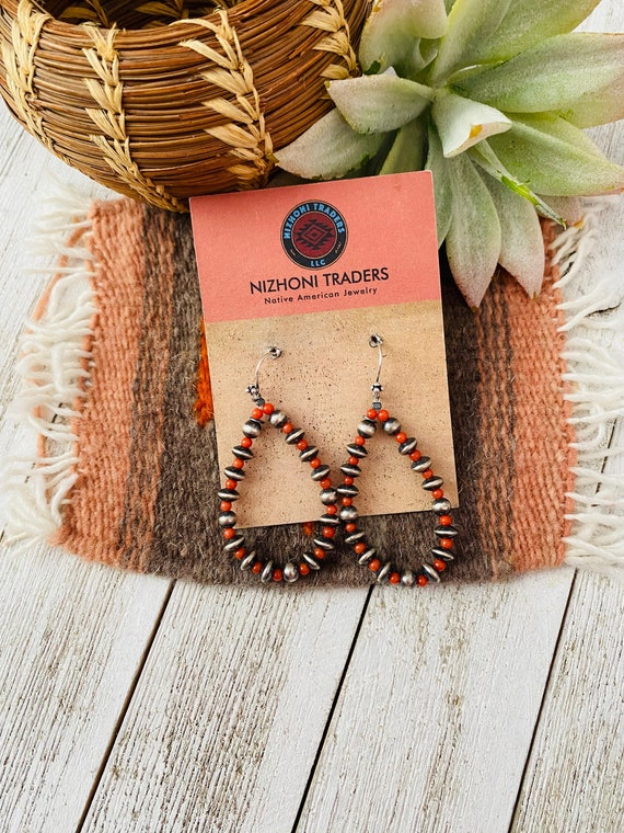 Handmade Coral And Sterling Silver Beaded Dangle … - image 3