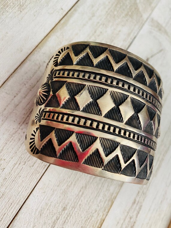 Navajo Hand Stamped Sterling Silver Cuff Bracelet… - image 3