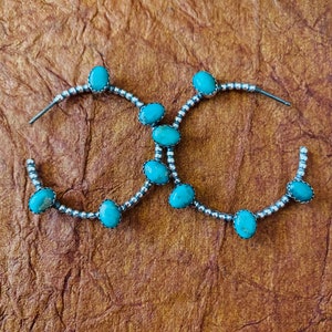 Navajo Sterling Silver & Turquoise Hoop Earrings image 6