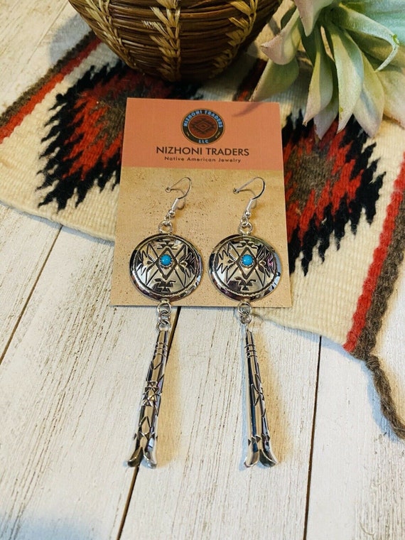 Navajo Turquoise & Sterling Silver Concho Dangle … - image 4