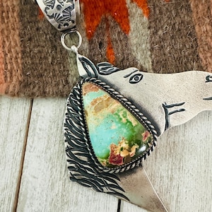 Navajo Turquoise & Sterling Silver Horse Pendant by Kevin Billah