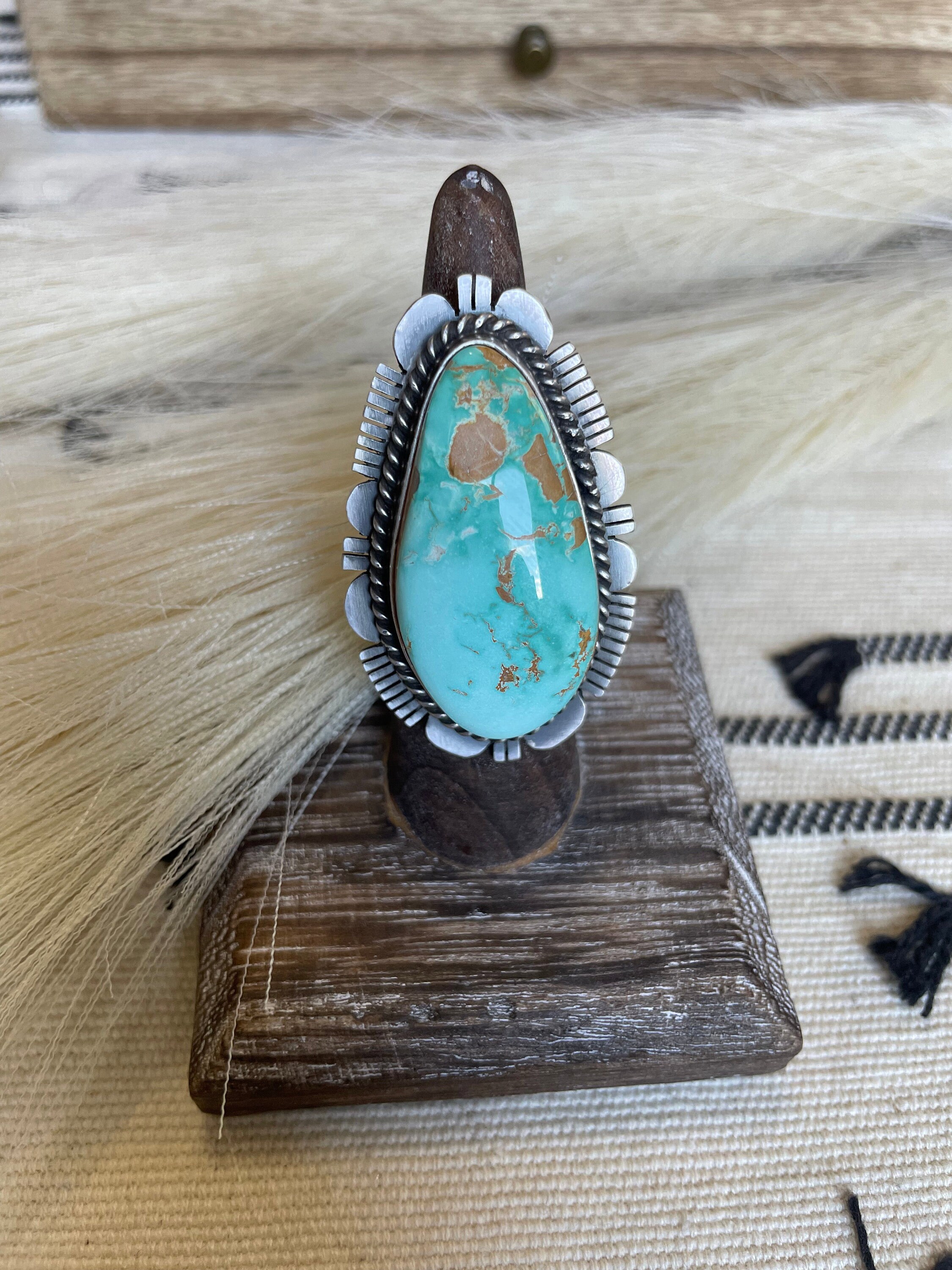 アクセサリー Navajo Turquoise Silver Ring ROBUST Signed Vintage J.C. Navajo TURQUOISE Sterling Silver