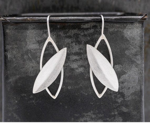 Scoured Leaf Over Wire Frame Earrings - image 1