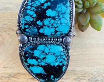 Incredible Vintage Navajo Turquoise & Sterling Silver Jumbo Cuff Bracelet