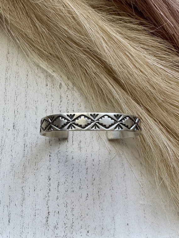 Beautiful Navajo Hand Stamped Bracelet Cuff Signed