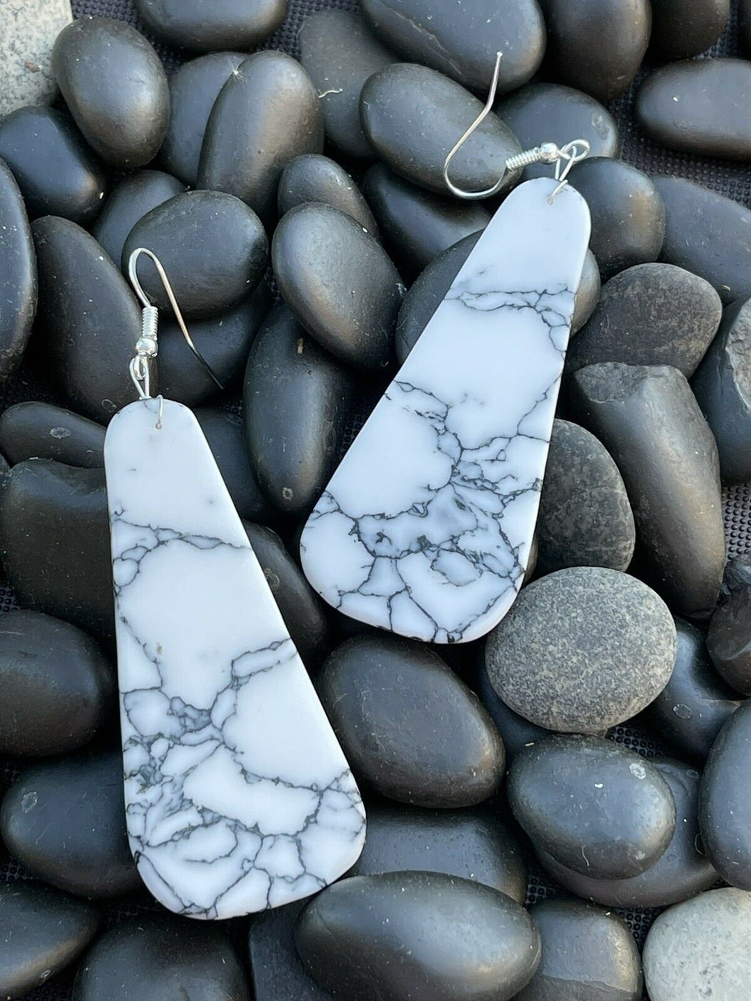 •WHITE BUFFALO TOWER - 1• Navajo silver dangle earrings main image 1