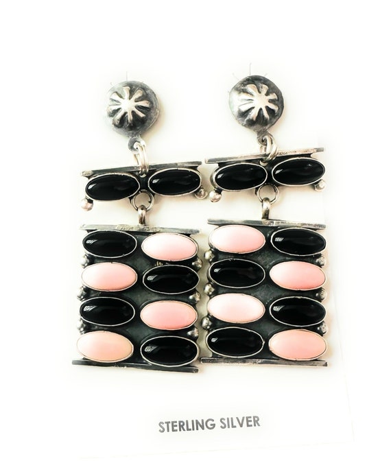 Navajo Queen Pink Conch, Onyx & Sterling Silver D… - image 7