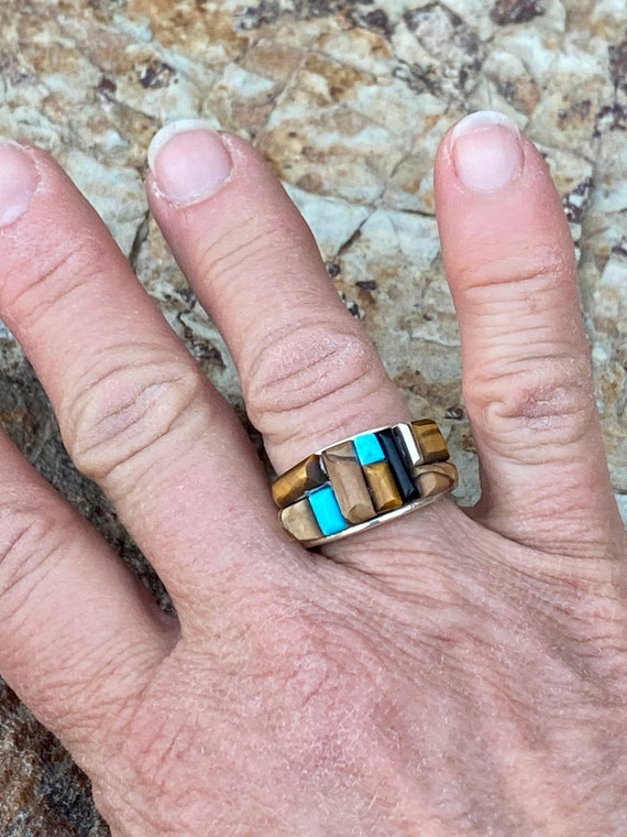 Navajo Turquoise Onyx, Petrified Wood & Sterling … - image 2