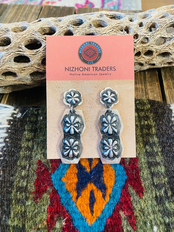 Navajo Sterling Silver Concho Dangle Earrings By … - image 2