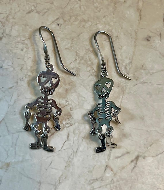 Hinged Skeleton on Hook Sterling Silver Earrings - image 4