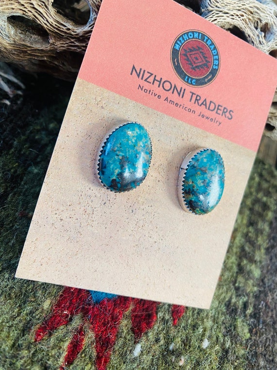 Navajo Turquoise & Sterling Silver Stud Earrings - image 3