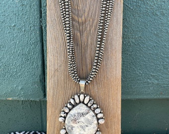 Navajo Handmade White Buffalo And Sterling Silver Beaded Necklace By B Yellowstone
