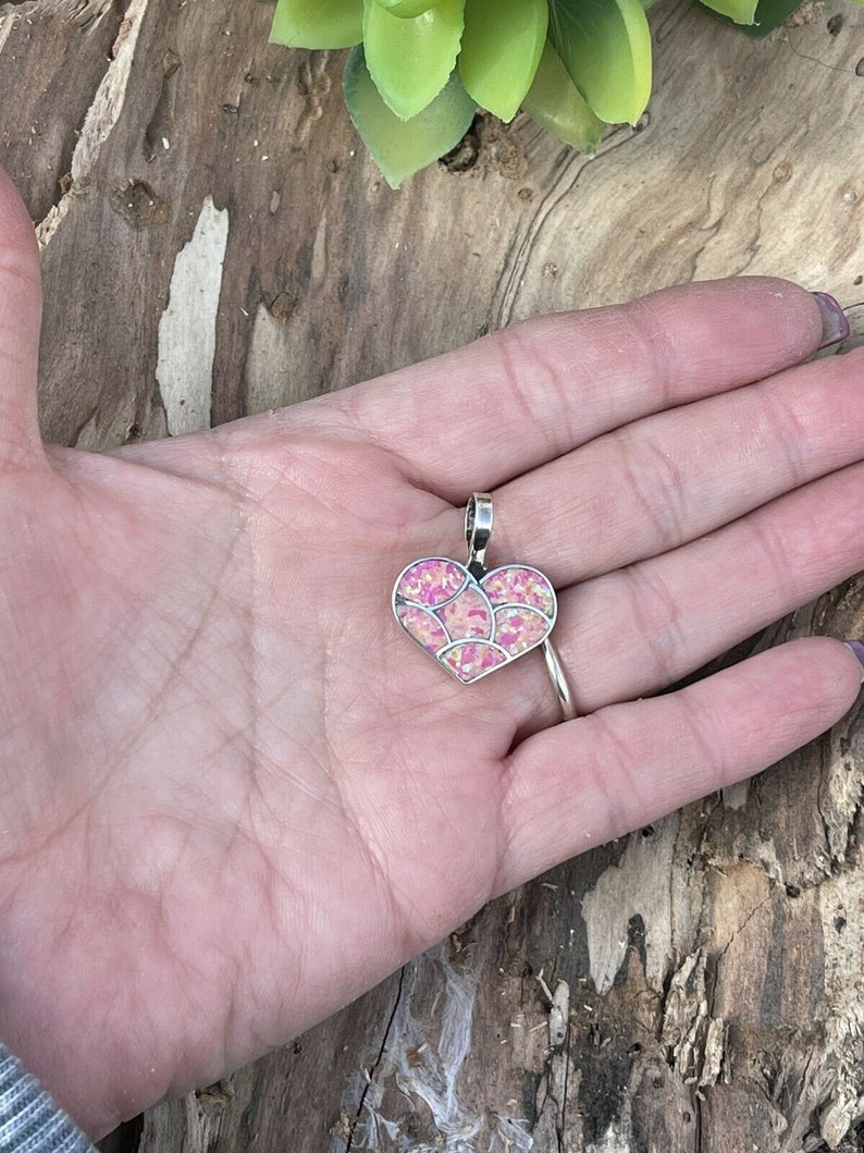 Zuni Iridescent Pink Opal & Sterling Silver Heart Pendant image 6