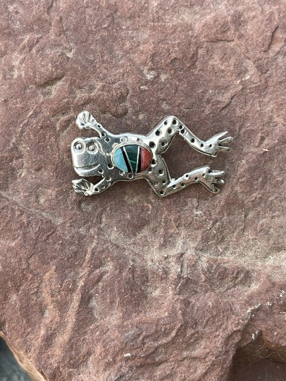 Navajo Sterling Silver Multi Stone Leap Frog Pend… - image 5