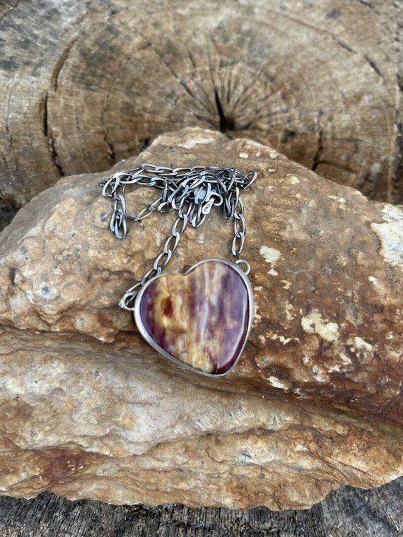 Navajo Purple Spiny And Sterling Silver Heart Neck