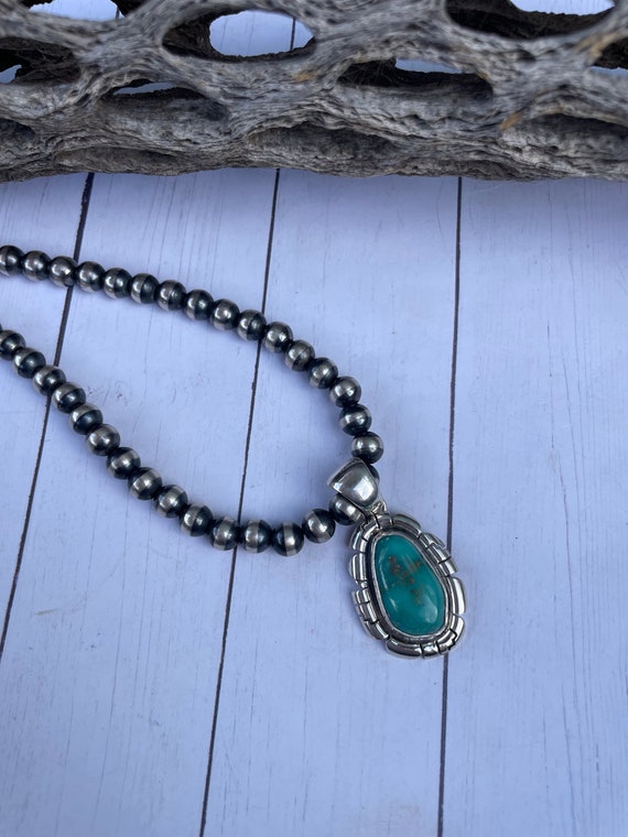 Navajo Turquoise & Sterling Silver Pendant Signed - image 1
