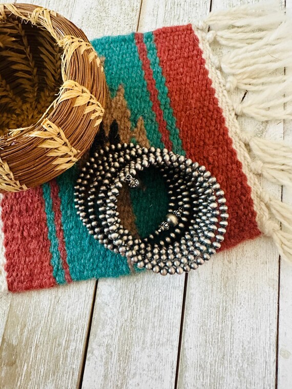 Handmade Sterling Silver Beaded Wrap Bracelet - image 5