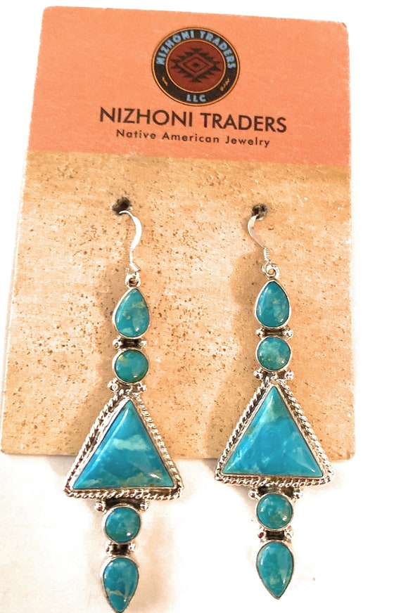 Navajo Turquoise & Sterling Silver Dangle Earrings - image 7