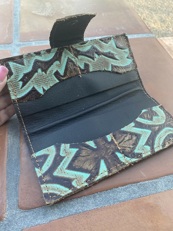Hand Tooled Turquoise Southwestern Leather Wallet - image 3