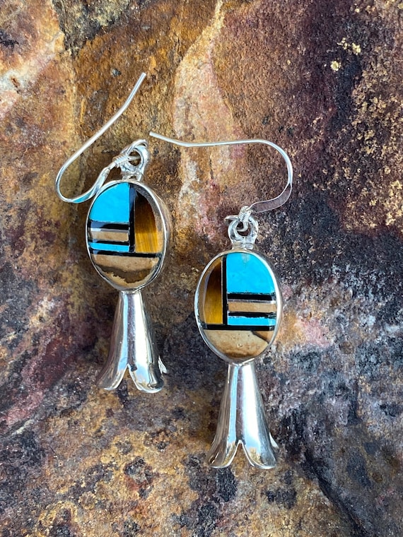 Navajo Turquoise, Onyx, Petrified Wood & Sterling… - image 1