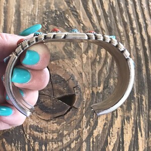 Vintage Turquoise & Natural Red Coral Sterling Silver Navajo Cuff ...