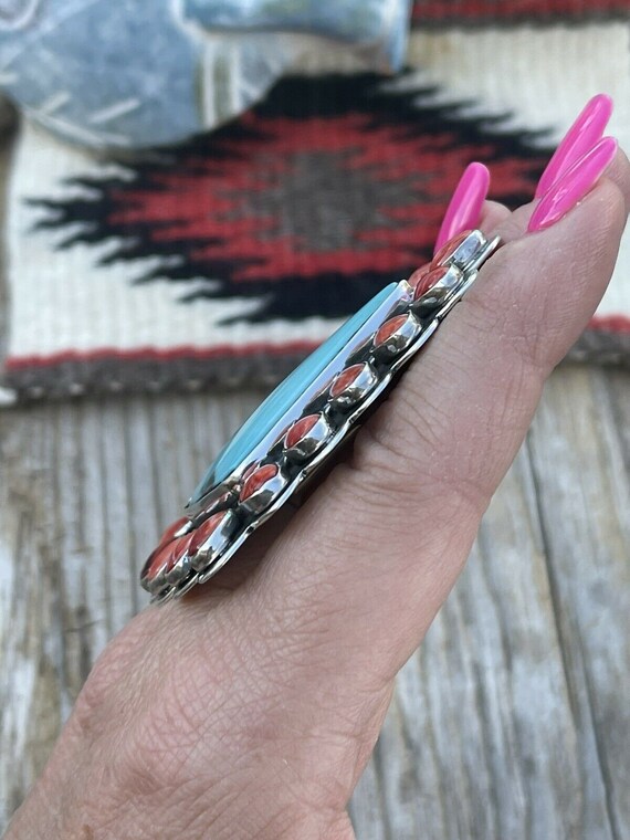 Navajo Cluster Fox Turquoise Spiny Sterling Silve… - image 6