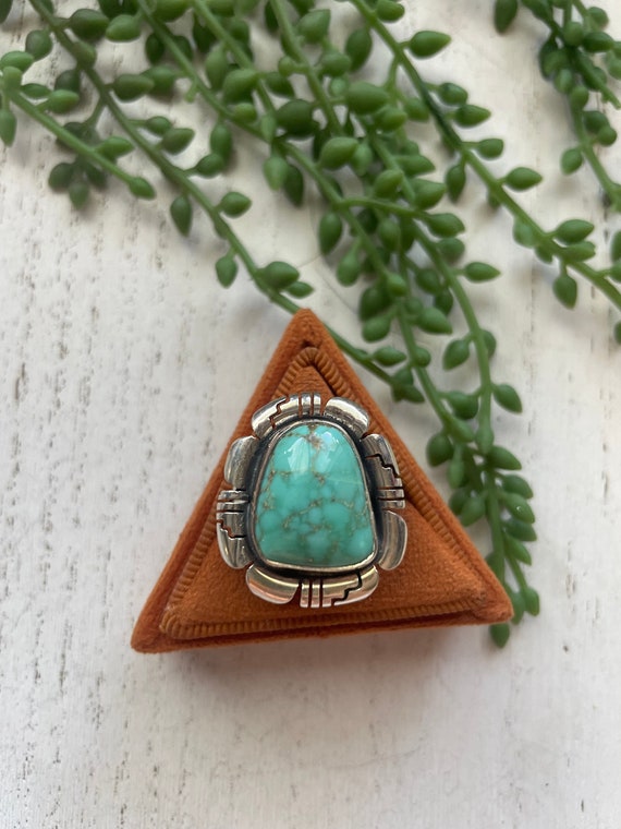 Navajo Large Single Stone Turquoise Sterling Silve