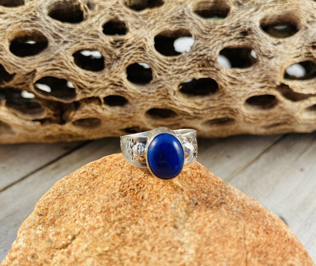 Handcrafted Lapis Sterling Silver Adjustable Ring UK