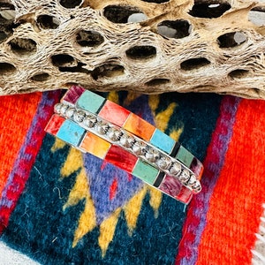 Navajo Multi Stone & Sterling Silver Inlay Cuff Bracelet